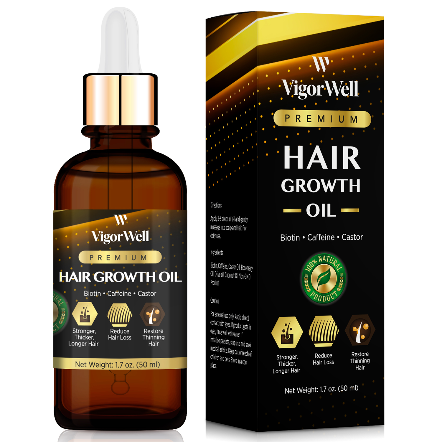 Hair Growth Oil Natural with Caffeine, Biotin and Castor Hair Growth